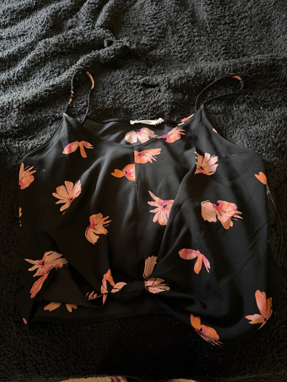 Lush Black Cami with Pink Floral Print